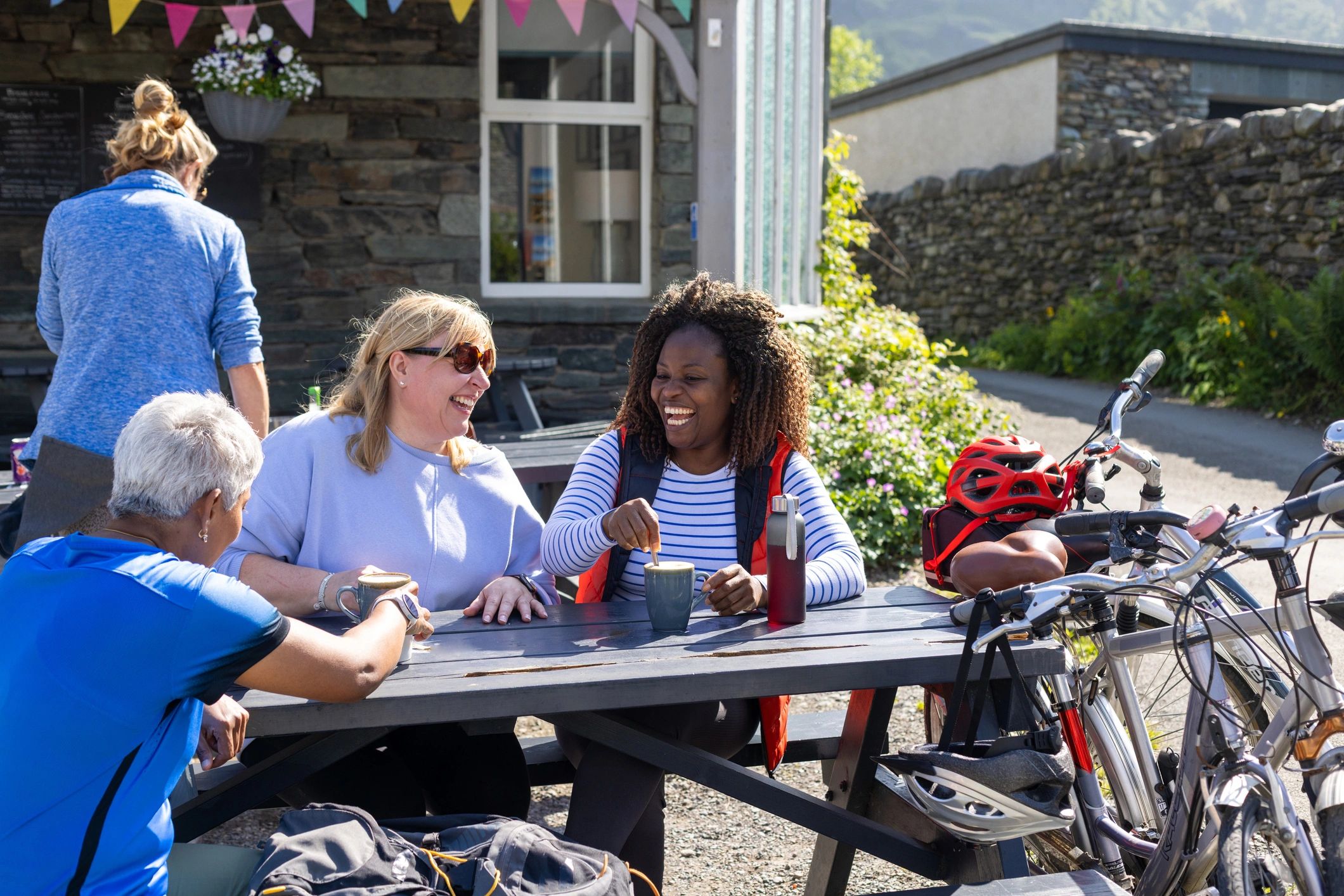 Group of active older women enjoying a wellness-focused outing together